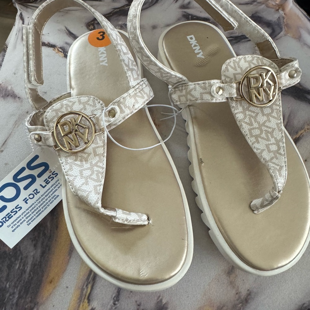 DKNY Women's Beige and Gold Sandals